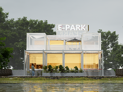 现代餐饮建筑 咖啡厅 集装箱 极简咖啡厅 创意集装箱 咖集装箱咖啡