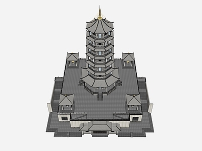 中式简模规划 塔寺中式古建