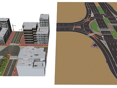 现代轻奢道路 道路景观 乡村道路 十字路口 市政道路