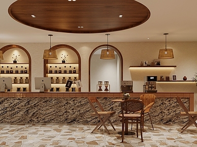 侘寂原木酒馆 前台入户 休闲会客区 吧台区 酒店前台