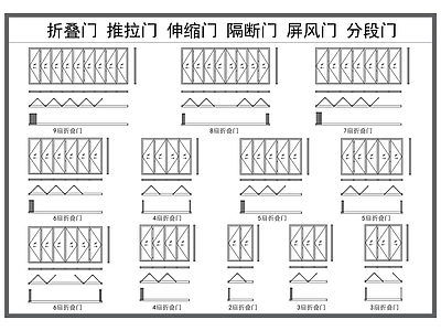 现代门 折叠门 推拉门 伸缩门 移动隔断屏风 分段门 施工图