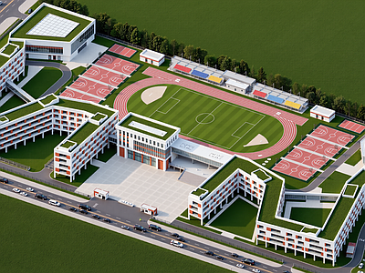 现代学校建筑 现代学校鸟瞰规划