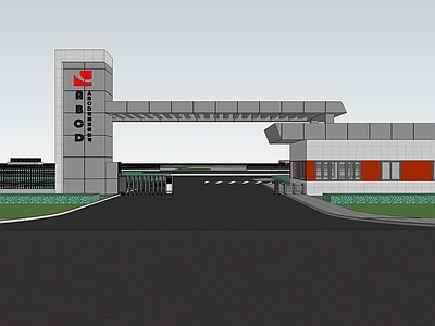 现代办公园区景观 工厂大门 办公区大门 厂区大门