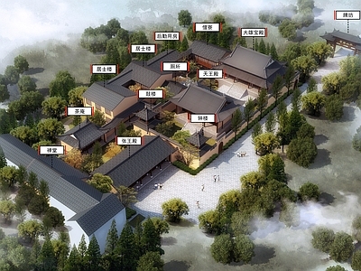 中式寺庙建筑 古建筑 寺庙