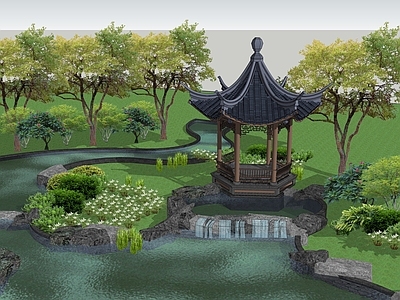 中式庭院小品 古典庭院 亭子 水景 中式庭院