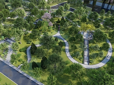 新中式现代景观公园 新中式游园 新中式街角公园 现代台阶 新中式景观亭