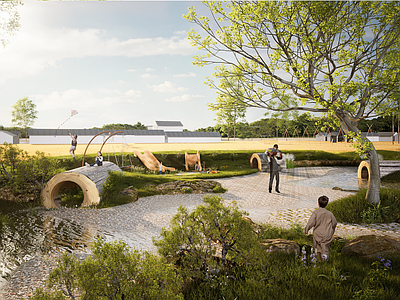 现代儿童游乐空间 乡村儿童区 休闲戏水区 乡野自然景观 乡村景观小品