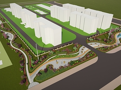 现代景观公园 市政带状公园景观 现代流线型公园 小区外围休闲绿地