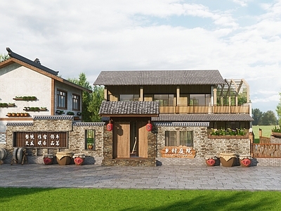 新中式乡村庭院 乡村民居院落 乡村庭院 民宿小院落 民俗文化墙 民宿院落