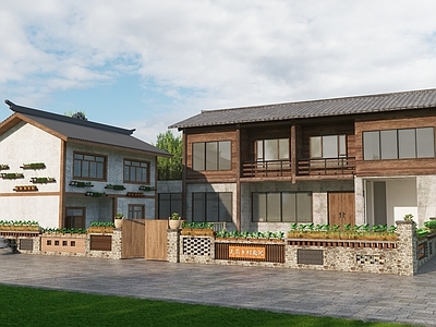 新中式乡村庭院 乡村院落 乡村民居庭院 民宿小院落 民俗文化墙 民宿院落