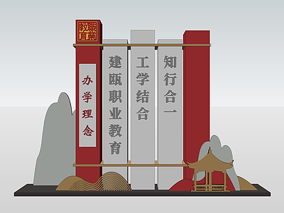 现代新中式教育校园景观 学校 办学理念 雕塑小品 新中式
