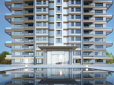现代小区建筑 住宅门头 单元门头 住宅入户门 架空层入户大堂 入户大堂