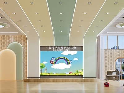 现代极简幼儿园内部 音体室 幼儿园 舞蹈室