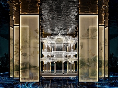 新中式古建 古建城楼 展厅 玻璃隔断