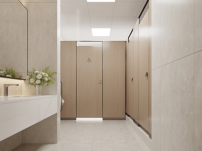 现代公共卫生间 公共卫生间 洗手台 卫生间隔断