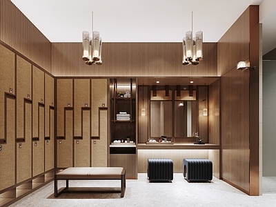 新中式复古更衣室 更衣室 化妆室 储存室 公共淋浴室