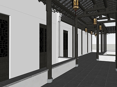 中式新中式古建筑 回廊 过道