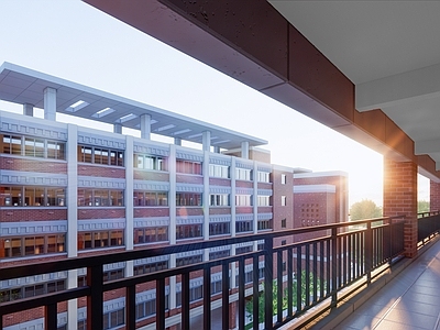 现代新中式其他学校空间 校园建筑 校园规划 学校走廊 400米操场