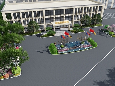 现代简约办公园区景观 水景 售楼部景观 办公水景 厂区水景