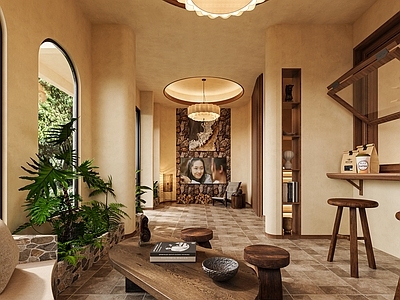 原木民宿 原木奶油风格民宿 民宿大厅