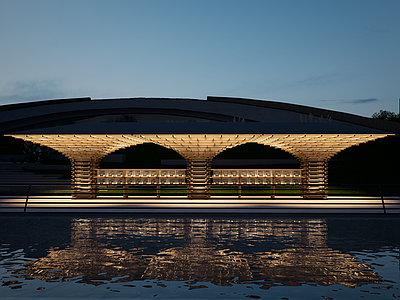 新中式中式展览馆建筑 木结构 中式建筑 新中式建筑 展览馆 艺术建筑