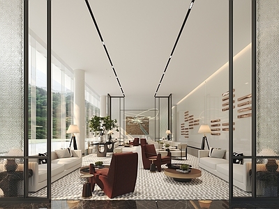 新中式现代售楼处 售楼处洽谈区 售楼处沙盘区