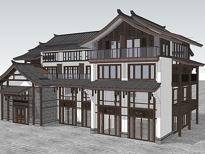 新中式餐饮建筑 新中式商业街 商业建筑 餐饮建筑