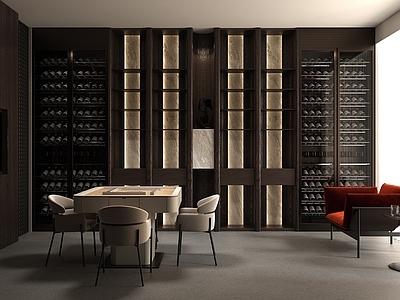 现代棋牌室 棋牌区 休闲娱乐室 红酒储存室 休闲区