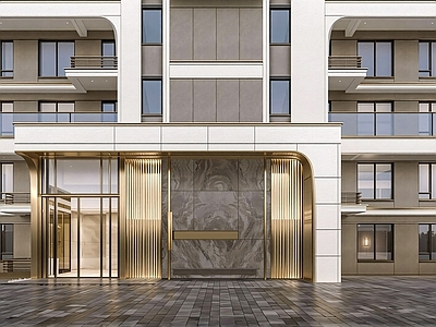 现代小区建筑 现代简约单元大堂