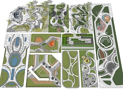现代景观公园 现代口袋公园景观 街边线性公园景观 街头绿地休闲广场 转角三角小公园 商业街中庭景观