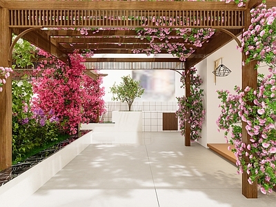 现代中式屋顶花园 顶楼花园 花架 葡萄架