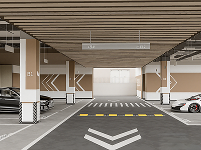 现代室内停车场 地下停车场 车俩 负一楼停车场