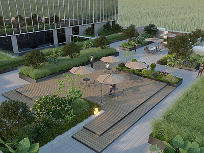 现代办公园区景观 屋顶花园