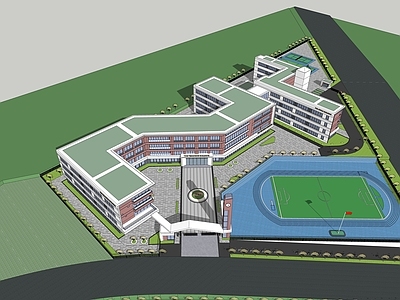 现代简约学校建筑 教学楼学校 小学 学校 学校操场