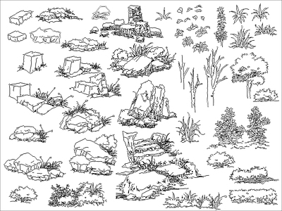 现代其他景观 景观石头绿植 施工图