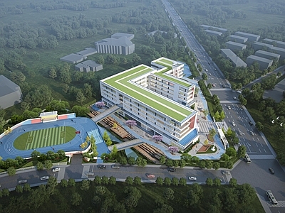 现代简约学校建筑 现代 学校 学校操场 教学楼学校