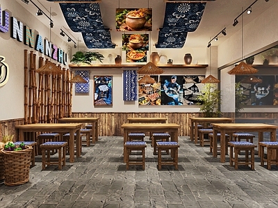 现代新中式快餐店 云南特色餐饮店 快餐店 米线店 侘寂风 现代新中式