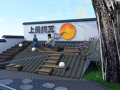 现代新中式别墅庭院 庭院设计 构筑物 景观 园林 新中式