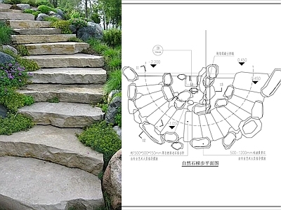 景观节点 生态台阶 自然式台阶 假山台阶 整石台阶 石条台阶 施工图