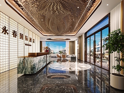 轻奢意式酒店大堂 酒店前台 大厅