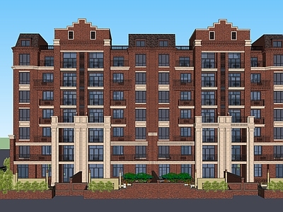 复古美式多层住宅 多层住宅 褐石风格 美式住宅 坡屋顶多层住宅