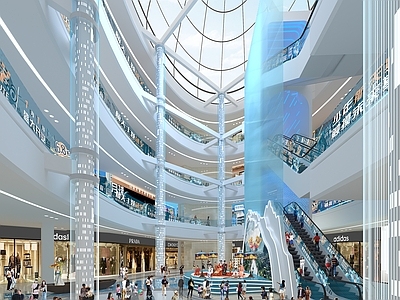 现代新中式商场 商场中庭 无人机展区