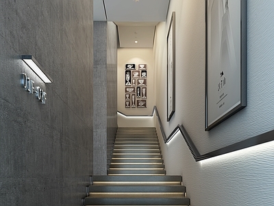 现代极简楼梯间 展厅 通道 水泥 工业
