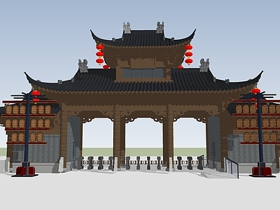 中式古建筑 中式门楼 景区大门
