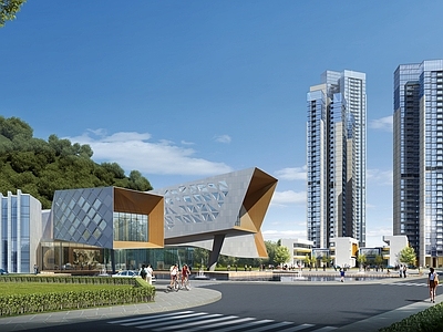 现代售楼处外观 现代风格销售中心 会客厅 展示中心 艺术展览中心 社区服务中心