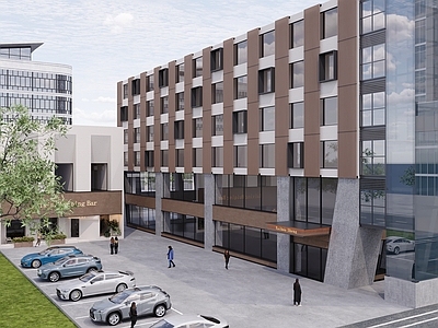 现代酒店 现代酒店外观设计 酒店外立面 酒店停车场 酒店建筑外观