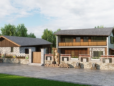 现代新中式乡村庭院 乡村民宿院落 乡村民居庭院 民宿小院落 民俗文化墙 民宿院落