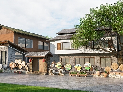 新中式乡村庭院 乡村民宿院落 乡村民居庭院 民宿小院落 民俗文化墙 青砖灰瓦