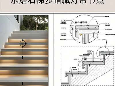 现代楼梯节点 水磨石暗藏灯带 楼梯暗藏灯带 踏步暗藏灯带 施工图