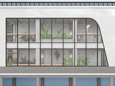 现代简约餐饮建筑 现代 简约 咖啡厅 外立面 外摆